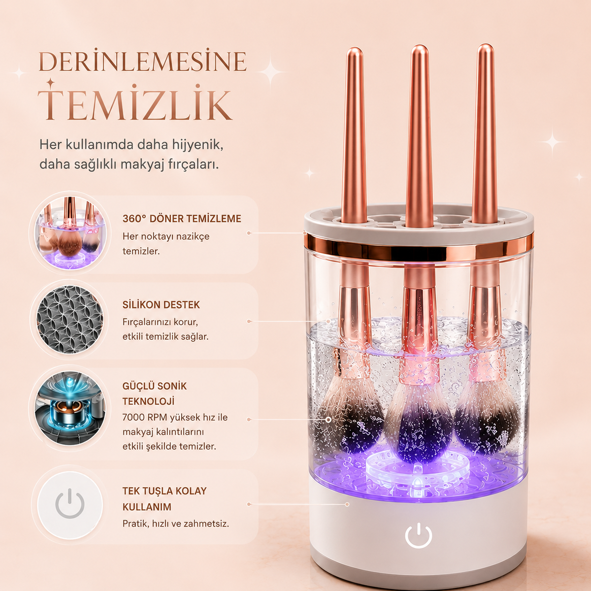 Belle Loura Otomatik Makyaj Fırçası Temizleme Cihazı | Tek Tuşla Profesyonel Bakım