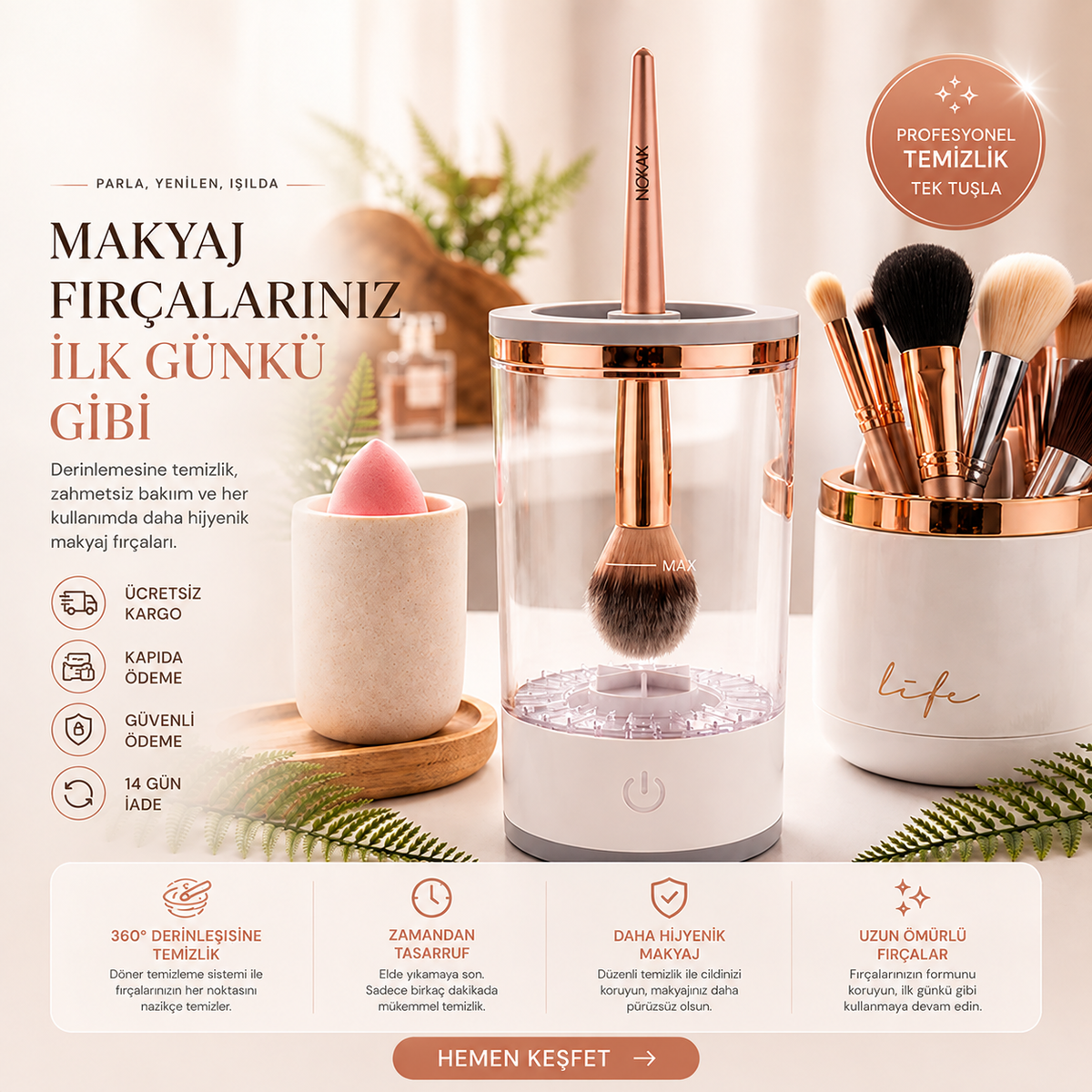 Belle Loura Otomatik Makyaj Fırçası Temizleme Cihazı | Tek Tuşla Profesyonel Bakım