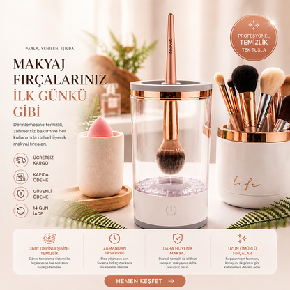 Belle Loura Otomatik Makyaj Fırçası Temizleme Cihazı | Tek Tuşla Profesyonel Bakım