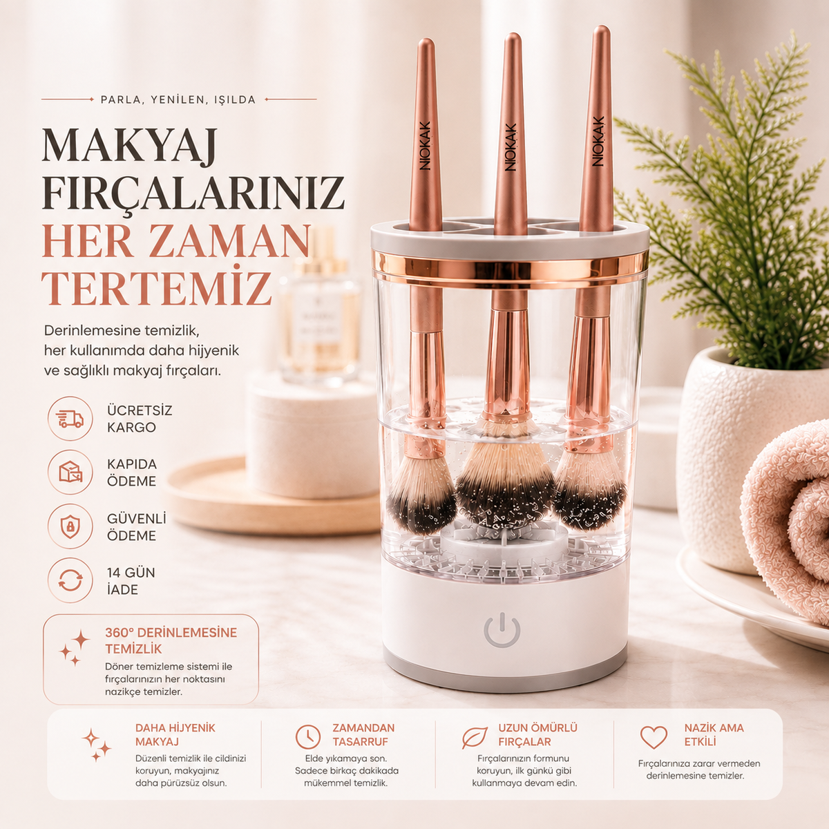 Belle Loura Otomatik Makyaj Fırçası Temizleme Cihazı | Tek Tuşla Profesyonel Bakım